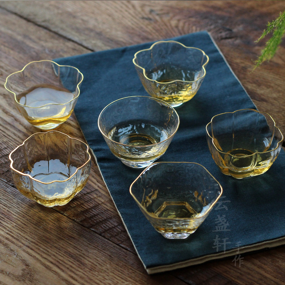 Phnom Penh hexagonal individual cup Hammered glass gold thread tea cup Japanese tea cup Tea set Gongfu tea set Tea cup wine