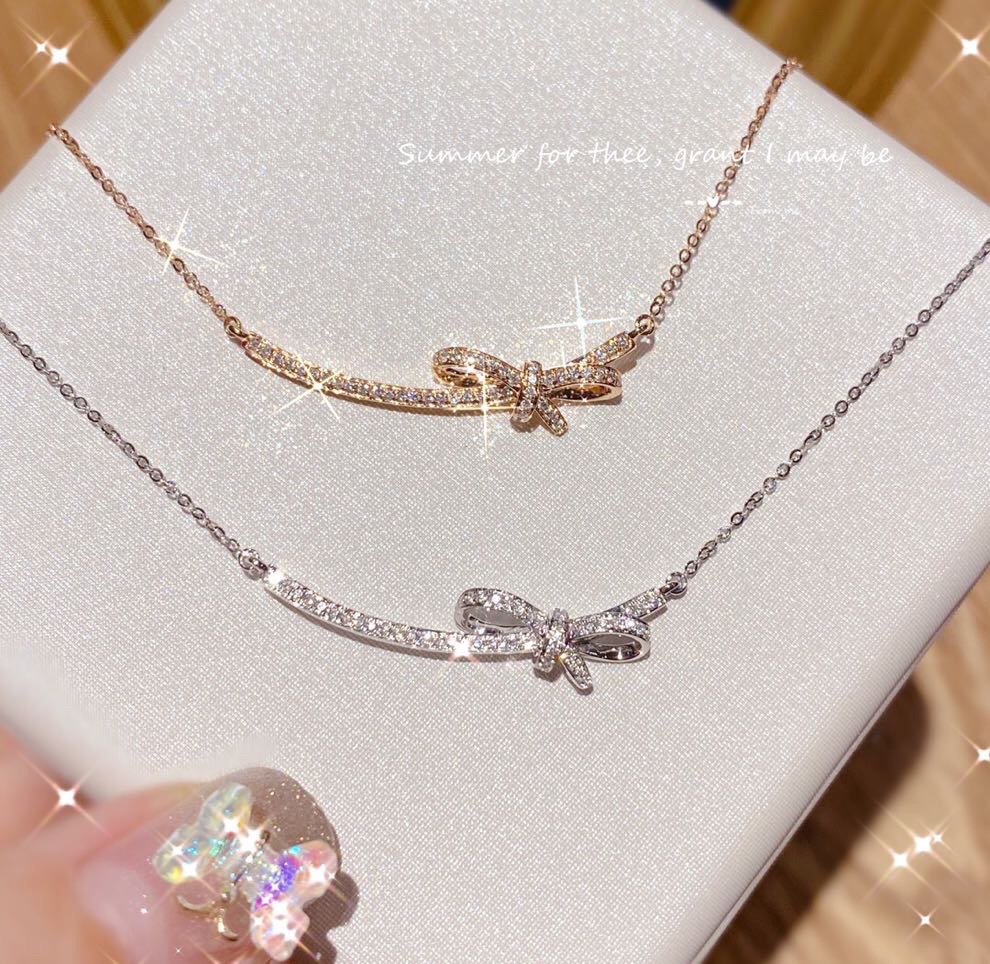 Hong Kong Zhengsheng sterling silver s925 Japanese and Korean niche design clavicle chain light luxury simple temperament net red bow necklace