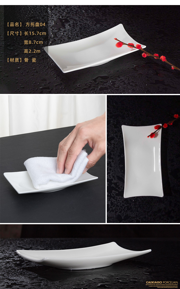 Towel plate rectangular tray hotel customize logo ceramic Towel holder and meeting room white Towel wipes a plate