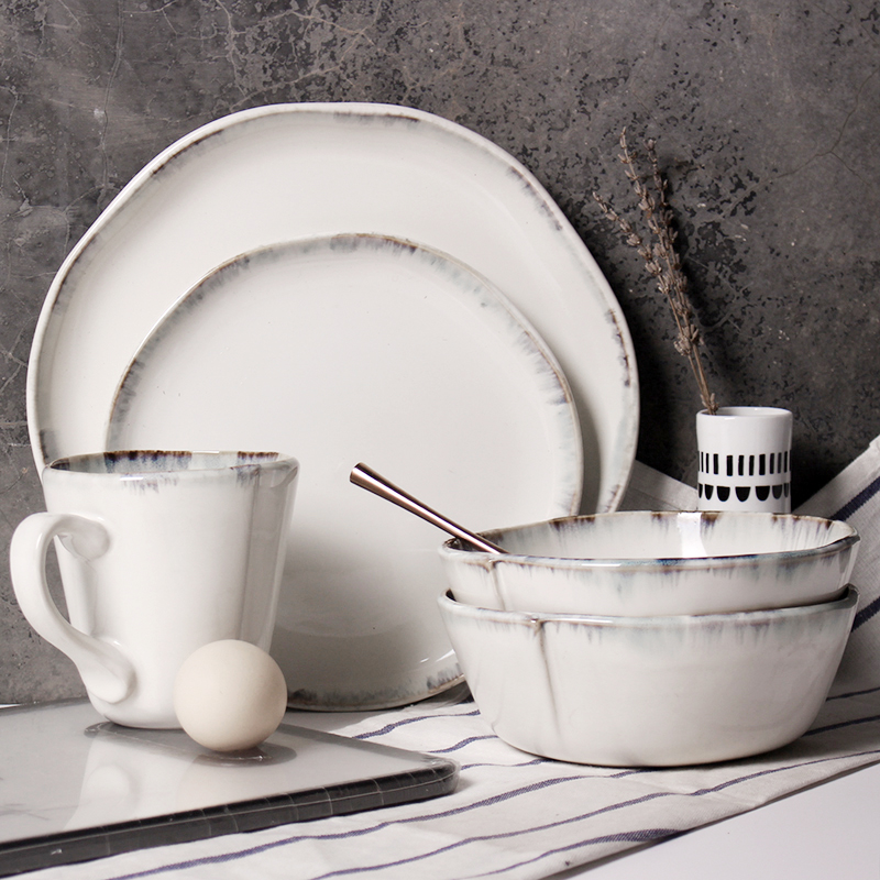 Nordic ceramic tableware suit home dishes cup combination retro hand - made abnormity western food dish vegetables salad bowl