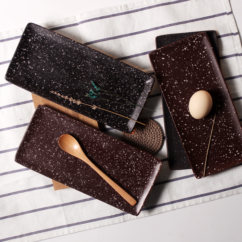 Creative ceramic tableware dessert dish household food dish rectangular plates can be microwave snowflakes glaze Japanese sushi plate