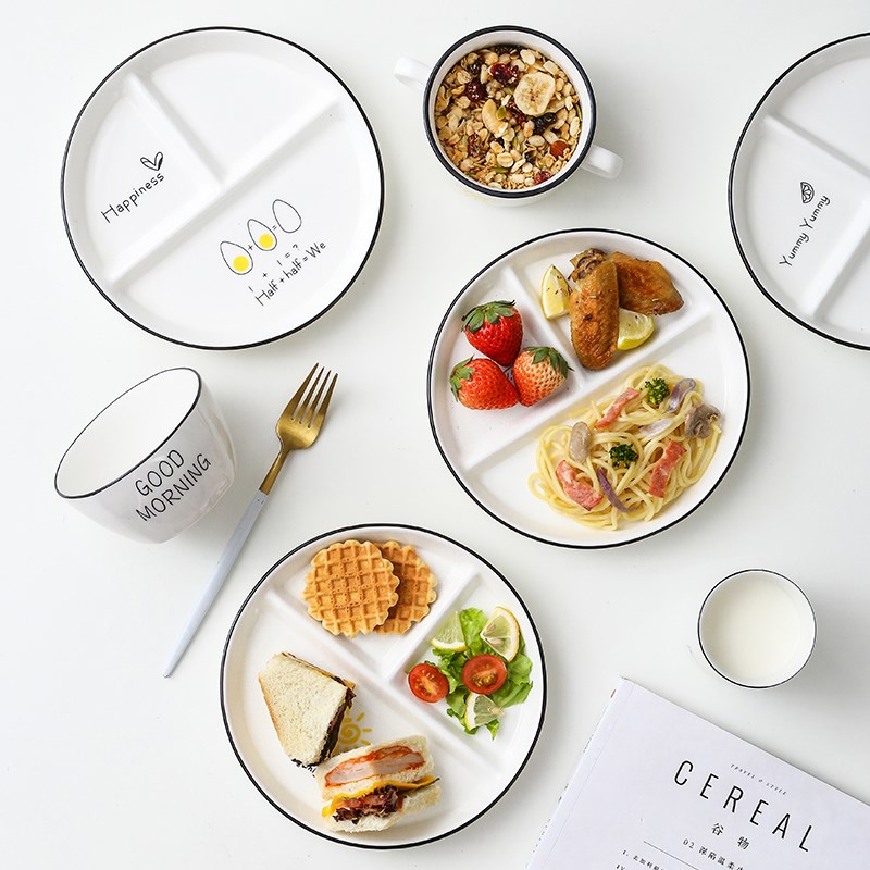 Feed one frame plates separated ceramic tableware children lose weight policy plate three separate plate household reduced fat