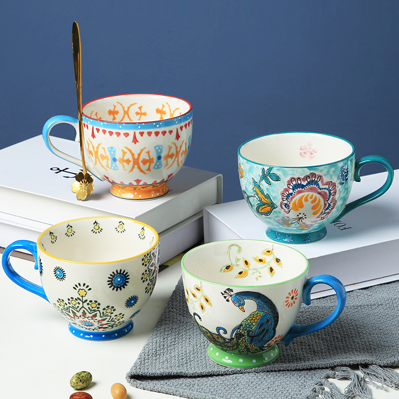 Oatmeal for breakfast glass ceramic household individuality creative trend mark cup with cover large capacity microwave oven