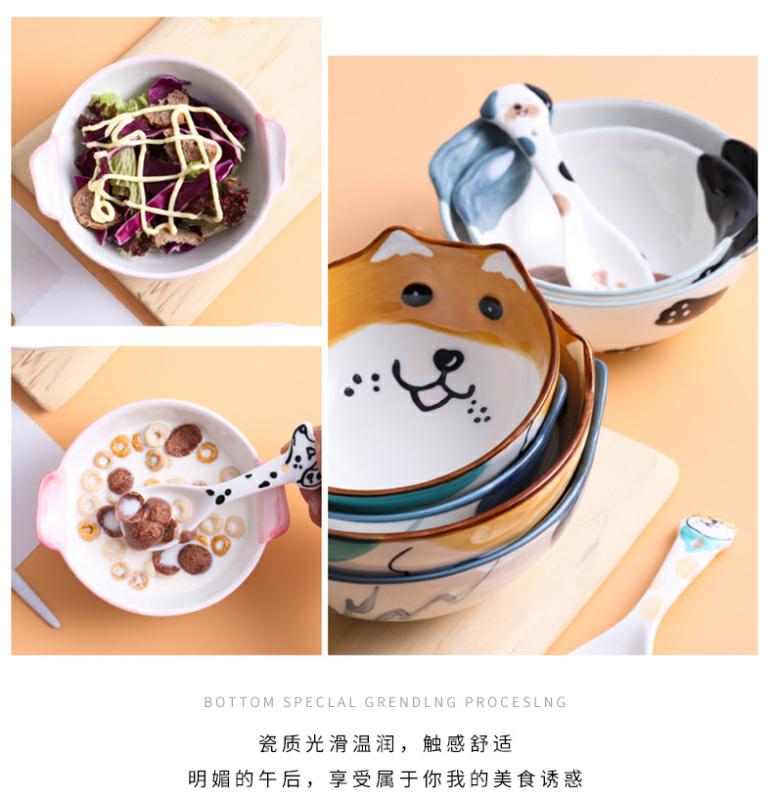 Dogs eat rice bowl series cartoon hand - made ceramic dishes spoon set tableware Korean household and lovely move trend