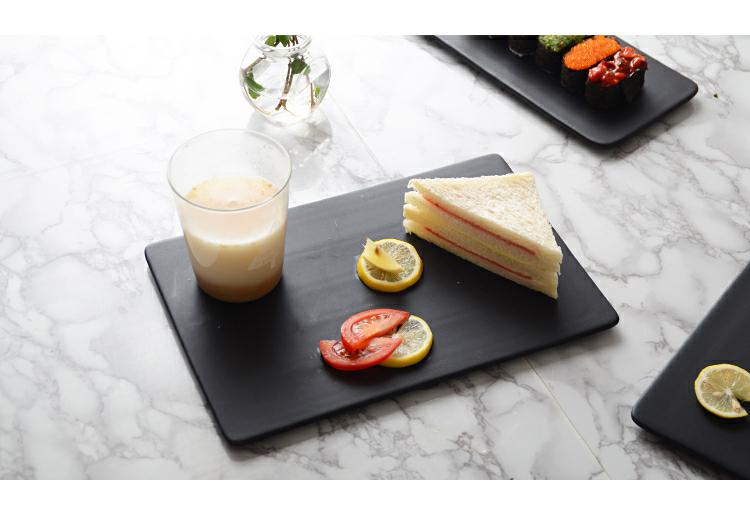 Matte enrolled black ceramic plate cake dessert bread plate hotel breakfast snacks sushi plate plate plate tray