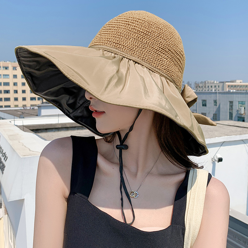 Female straw hat fisherman hat fisherman's hat Sanya beach photo hat summer female sun protection large hat eaves shade