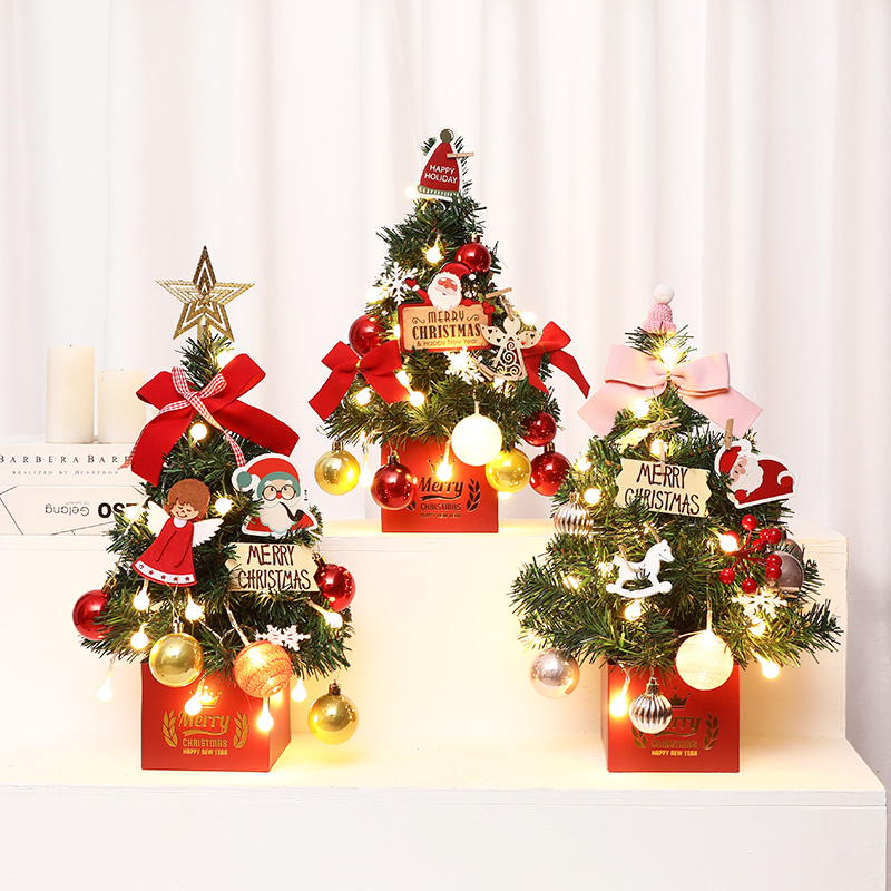 Christmas decoration desktop mini Christmas tree front desk decoration mall scene layout gift package glowing small tree