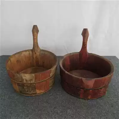 Folk old objects vintage wooden basin wash basin solid wood bonsai flowerpot old Miscellaneous retro decorative props ornaments