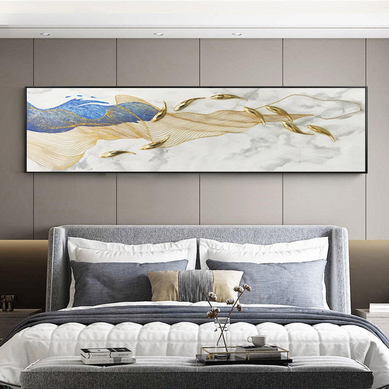 Nine fish picture bedroom decoration painting Bed hanging painting Master bedroom wall painting Modern simple living room painting Light luxury pure hand painting