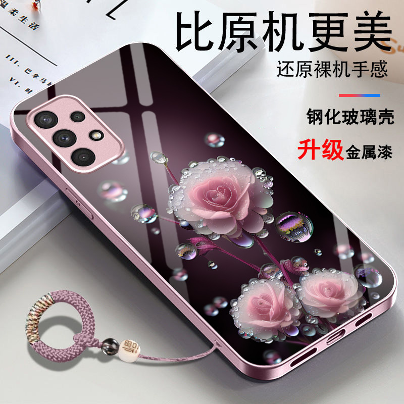 Suitable for Samsung A32 Phone Case 4g Galaxy Sm-A326B Dewdrop Flower New Style Glass High-Value Princess Style Fine Hole Simple Liquid Trendy Protective Case Light Luxury Non-Slip Full Coverage Goddess