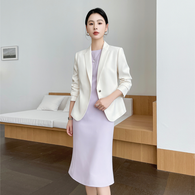 Elegant White Blazer Dress Suit for Women, Professional Commuting, Slim Fit, Business, Intellectual, Host Elegant White Blazer Dress Suit for Women, Professional Commuting, Slim Fit, Business, Intellectual, Host