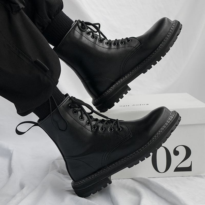 ins Martin boots man winter breathable genuine leather spring autumn style Inlenty wind tooling boots high cylinder leather boot tide locomotive boots