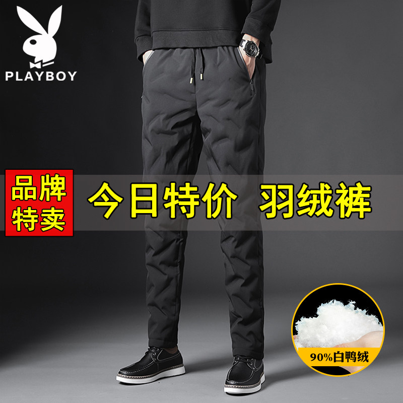 Floral Playboy down pants Men's pants Autumn Winter 2021 New tide Thickened Duck Suede Warm Outside Wearing Cotton Pants