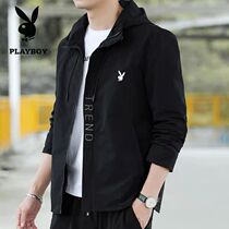 Flower Playboy jacket Mens jacket Han version Tide Casual even cap zipped open Shirt PURE COLOR OUTDOOR Wind Clothing Thin Jacket