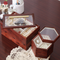 Ring jewelry box storage box Earrings necklace Net red small exquisite bracelet Solid wood household wooden head rope vintage