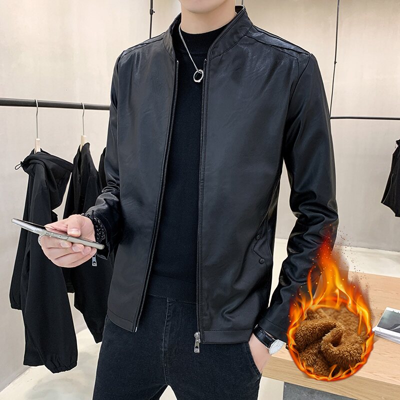 男士2019新款韩版秋冬季皮衣加绒加厚时尚青年休闲夹克保暖外套潮