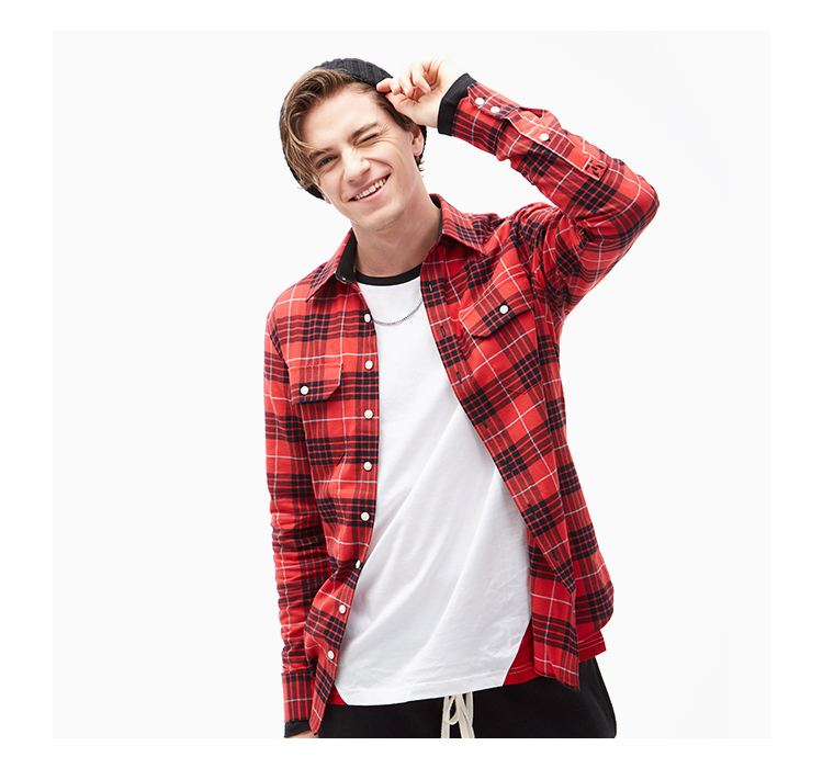 Leo Messi Men's Red Plaid Casual Long-sleeved Shirt