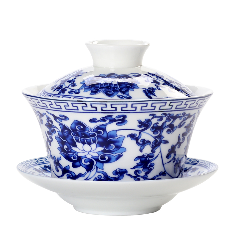 Tureen large blue and white porcelain only three cups of jingdezhen ceramic worship three fort kung fu tea tea cups