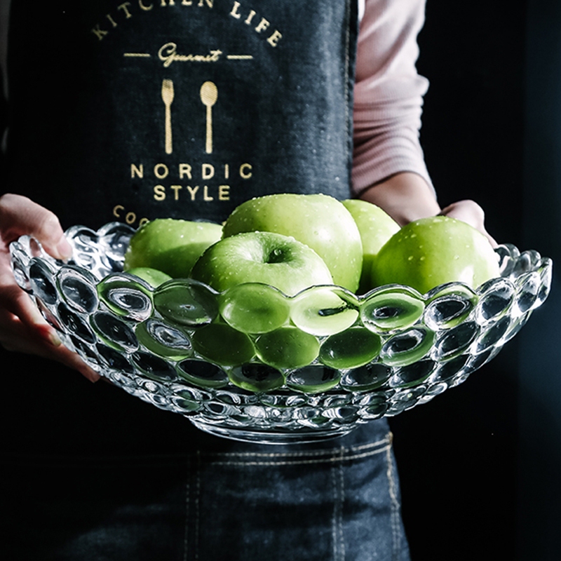 Jade Crystal Glass Fruit Bowl, Fruit Plate, Bowl, Fruit Tray for Living Room, Home Use, High-End, Exquisite, Extra Large Capacity
