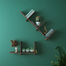 Solid wood shelf Black walnut bedroom decorative partition Living room TV wall hanging cross bookshelf