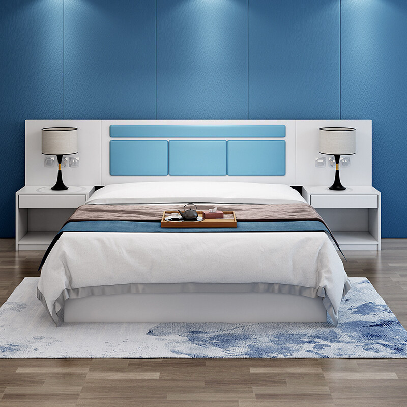 Factory direct sales hotel bed simple modern custom hotel single shoulder standard room full set of furniture rental house bedside table
