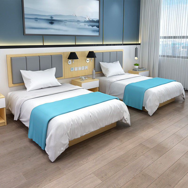 Factory direct hotel furniture standard room full set hotel bed custom guest room single room bed box modern TV cabinet combination