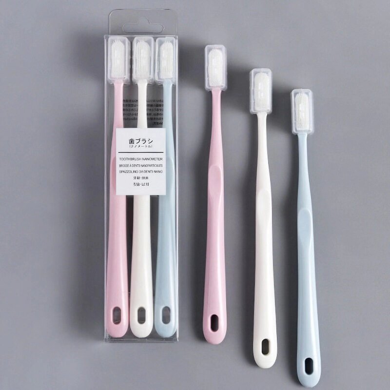 Three Loaded Nano Toothbrushes Day-Style Antibacterial Ultrafine Soft Rubber Hair Travel Portable with jacket Family Ex Gratia
