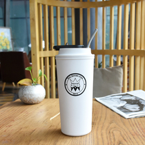 Thermos Cup coffee cup with straw 304 stainless steel cup plastic heat preservation portable accompanying high grade water cup men and women