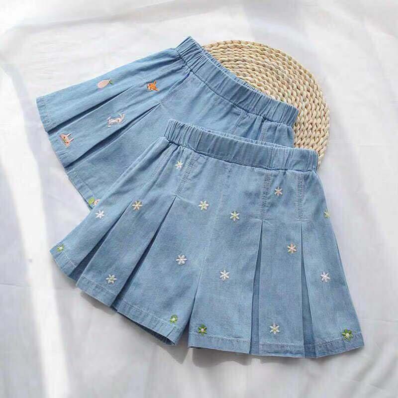 Girl All-cotton Denim Shorts Children CUHK 2023 Short Skirts Pants Summer Casual Trendy Short Skirts Pants Wear Tide-Taobao