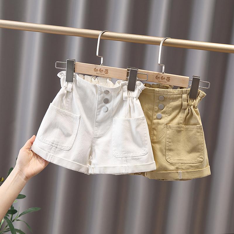 Children's flower buds shorts summer 2021 new female baby Xia with high waist hot pants girl pure color loose pants-Taobao
