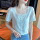 Lace Chiffon Shirt Short Sleeve Women's 2022 New Summer Top Clothes Short High Waist T-Shirt Square Collar White Cotton Shirt