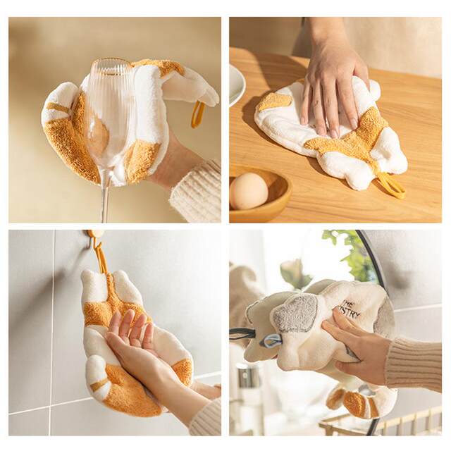 Cat hand towel hanging hand towel children's cute coral velvet towel kitchen super absorbent thickened hand rag