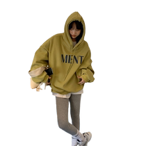 2023 Autumn and Winter Korean style casual versatile letter printed pullover hooded drawstring sweatshirt for women loose lazy style versatile