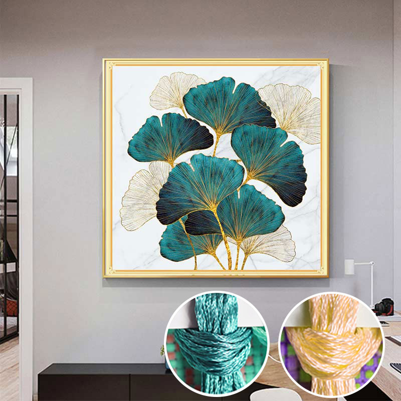 New cross stitch 2021 new ginkgo leaf full embroidery small embroidery handmade light luxury style thread embroidery
