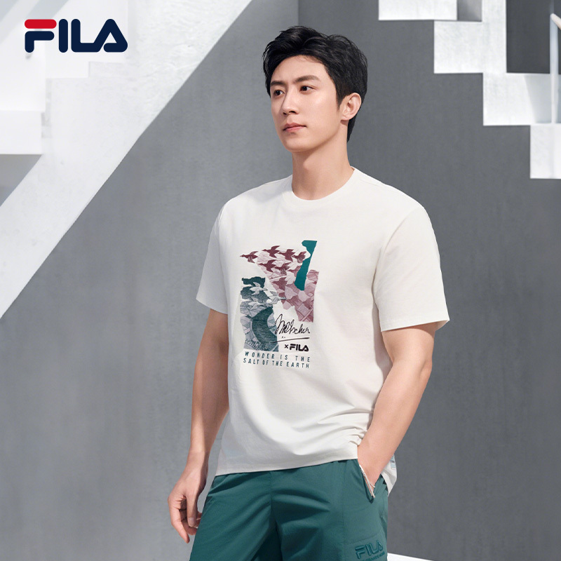 Huang Jingyu's Same Style Fila Official Men's Short-Sleeved T-Shirt 2025 Autum Short-Sleeved Shirt F11M538102F