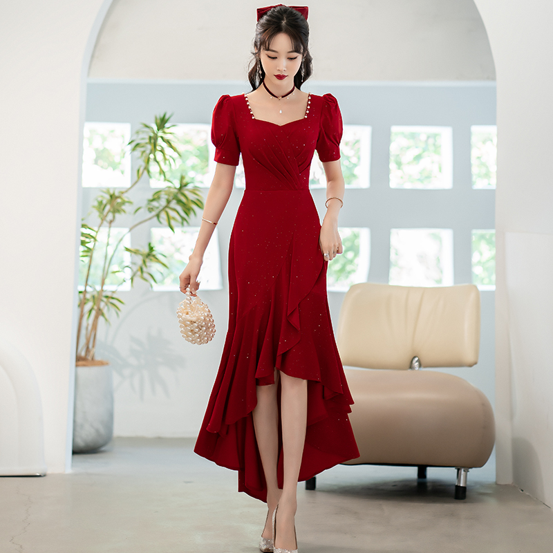 Burgundy advanced winter evening dress, high-quality style, 