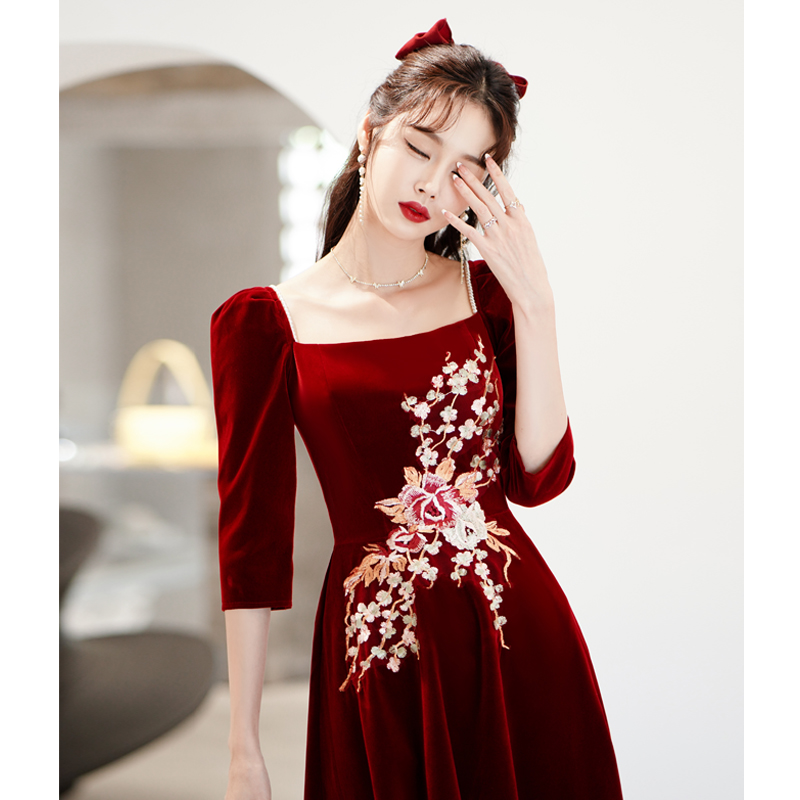 Burgundy demi-season long evening dress