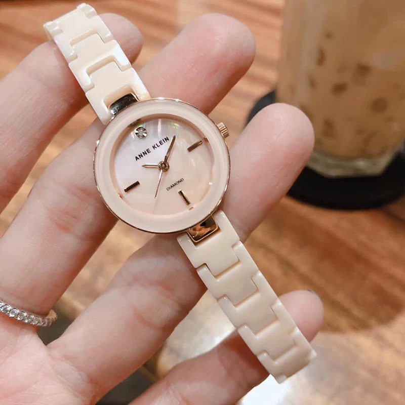 Anne Klein Ножженые Женские Anniemein 2660LPRG Модные Светлый Пудровый Керамический Бриллиантовая насечка Малый циферблат Женские часы