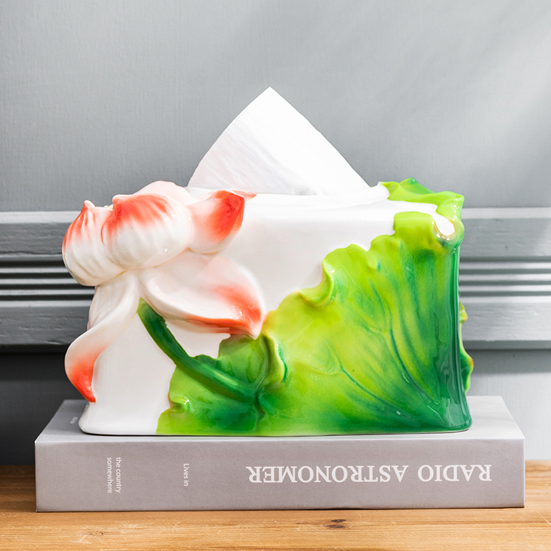 Living room tea table Home Ceramic Paper Towels Box Chinese Zen Lotus Leaf Lotus Flower Decoration Swing Accessories Suit Creative Toilet Paper Box