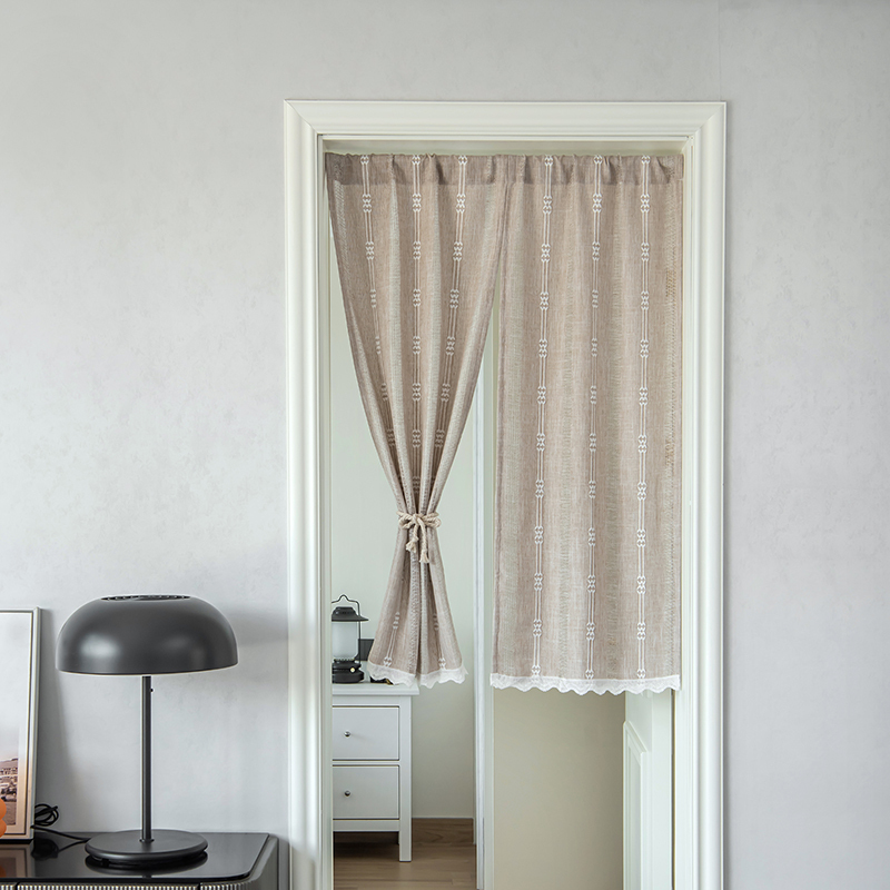 Japanese-Style Breathable Cotton and Linen Door Curtain Half Curtain Short Curtain No-Drill Partition Curtain Fabric Home Bedroom Kitchen Cabinet Curtain