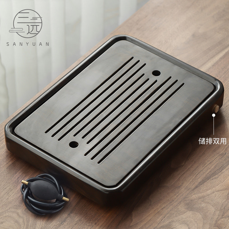 Three-distance wood tea plate household minimal storage and drainage tea tray stone Urjilstone size dry brewing tea table