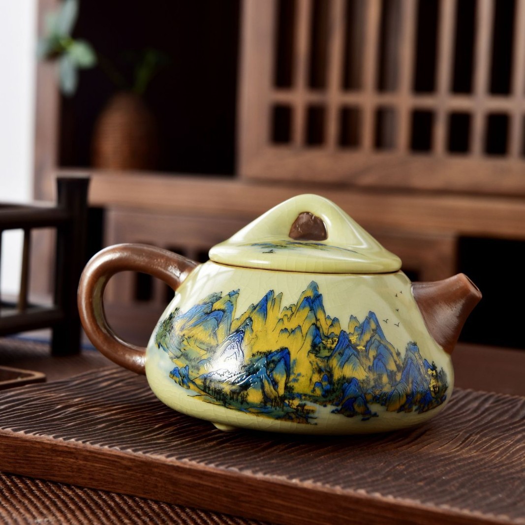 Горный чайник в китайском стиле Ru Kiln Qianlijiang может быть открыт для домашнего высококачественного чайного сервиза Кунг-фу, персонального чайника с каменной ложкой Изображение 1