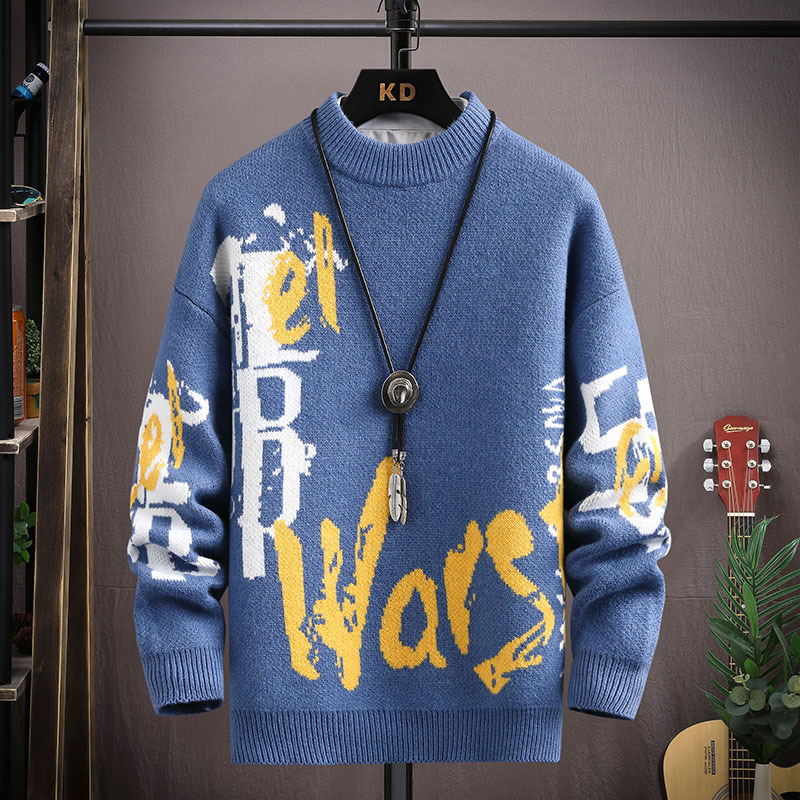Autumn and Winter Half-Turtleneck Sweater for Men, Youth Base Layer, Fleece-Lined and Thickened, Imitation Wool Sweater, Warm Knitwear for High School Students