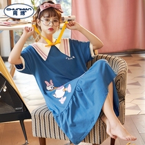 Night dress womens summer cotton pajamas womens short-sleeved thin summer student loose plus size cotton can be worn outside home clothes