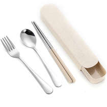 Chopsticks spoon set stainless steel portable tableware childrens storage box fork students single-pack three-piece set
