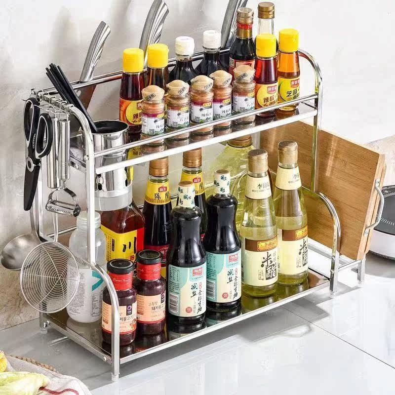 Kitchen rack stainless steel floor multi-layer seasoning seasoning can rack knife rack multi-functional storage layer rack rack supplies