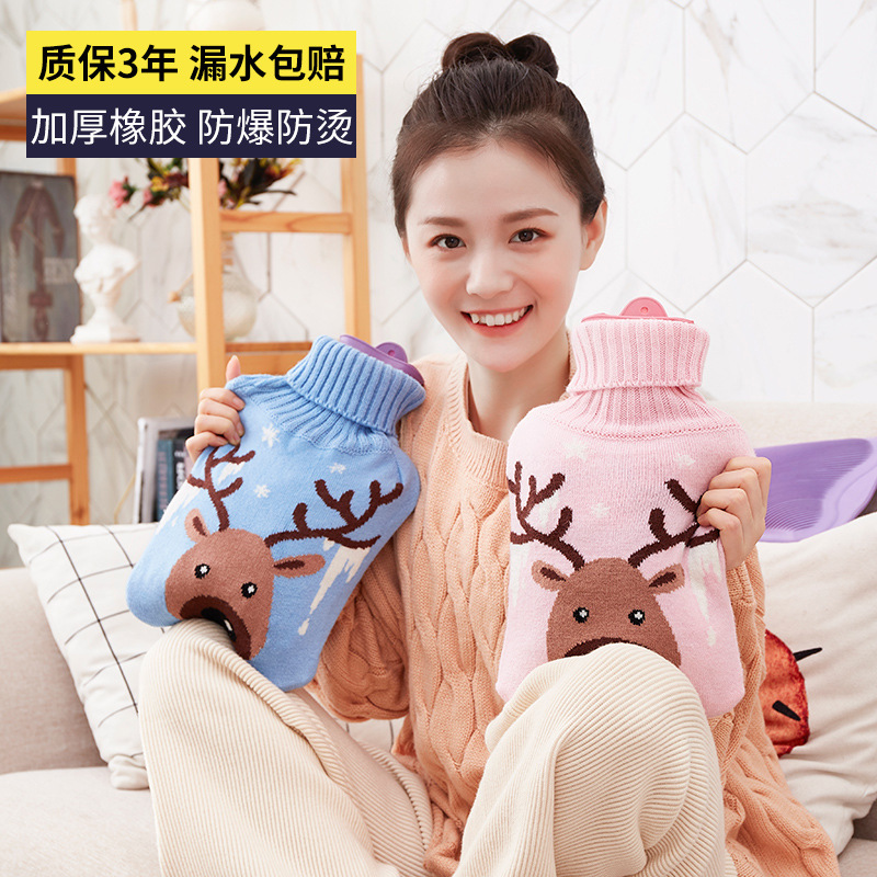 Rubber hot water bottle water injection warm belly hot compress Warm hand treasure Knitted thickened size mini warm water bag irrigation woman