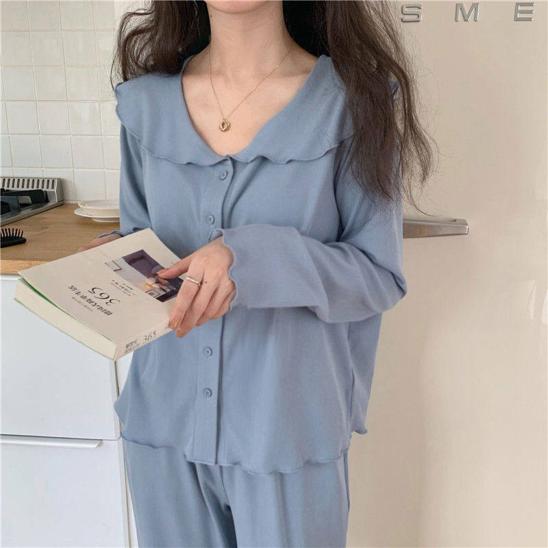 Sleepwear Lady Spring Autumn Season Ins Brief Long Sleeves Student Korean Version Casual Home Wear Small Scent Style Lady Suit