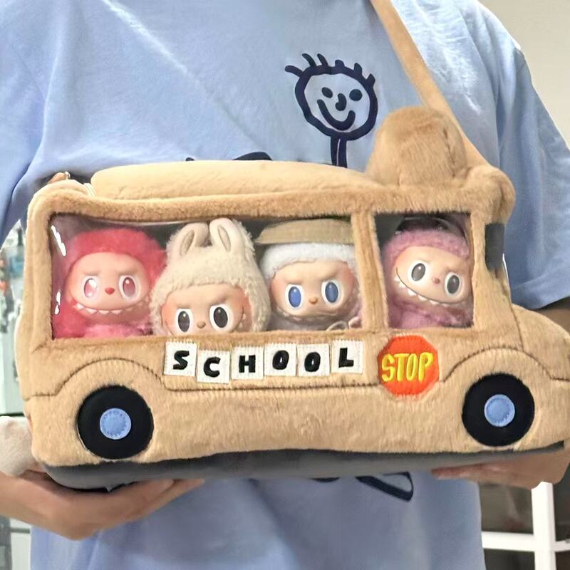 Labubu Large-Capacity Plush School Bus Backpack, Bell Pepper Bear Shoulder Crossbody Bag, Large-Capacity Tote Bag, Labubu