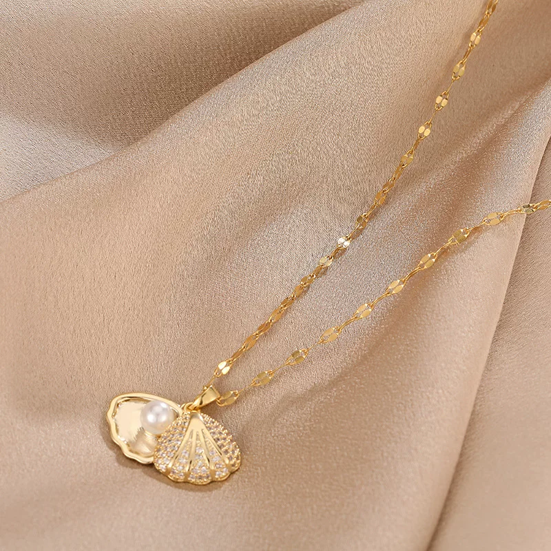 [Однослойная область] Распродажа аутлет Shell Pearl Necklace Outlets Женские украшения | Металлические детали конструкции
